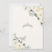 Quinceañera Ivory White Floral Butterflies Krone I Einladung (Rückseite)