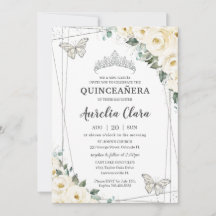 Quinceañera Ivory White Floral Butterflies Krone I
