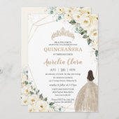 Quinceañera Ivory White Floral Champagne Dress Einladung (Vorne/Hinten)