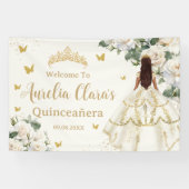 Quinceañera Ivory White Floral Dress Princess Gold Banner (Horizontal)