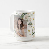 Quinceañera Ivory White Floral Dress Princess Gold Kaffeetasse (Vorderseite Links)