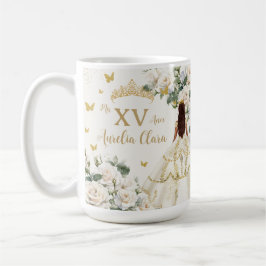 Quinceañera Ivory White Floral Dress Princess Gold Kaffeetasse