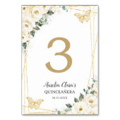 Quinceañera Ivory White Floral Gold Schmetterlinge Tischnummer (Vorderseite)
