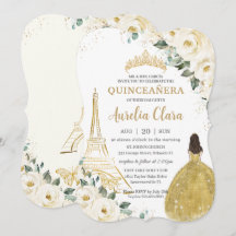 Quinceañera Ivory White Floral Paris Gold Prinzess
