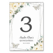 Quinceañera Ivory White Floral Silberschmetterling Tischnummer (Rückseite)
