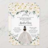 Quinceañera Ivory White Floral Silver Tiara Kleid Einladung (Vorne/Hinten)