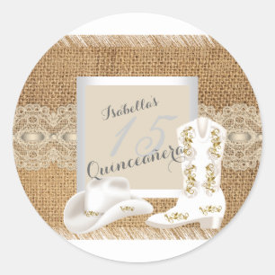 Quinceanera Jute-Lace Cowgirl Runder Aufkleber