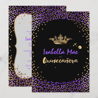 Quinceanera/ Konfetti/Neon Violett/Prinzessin/Kron Einladung