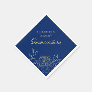 Quinceanera Königlich Blau Gold Blumen 15. Geburts Serviette