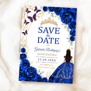 Quinceanera Königlich Blau Gold Blumen Save The Date