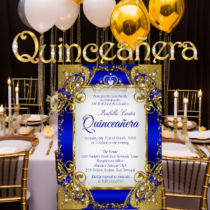 Quinceanera Königlich Blau Goldene Perlen Tiara-Pa Einladung