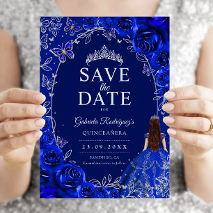 Quinceanera Königlich Blau Silber Save The Date