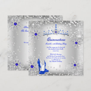 Quinceanera Königlich Blau Silber Winter Wonderlan Einladung