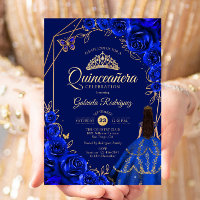 Quinceanera königsblau-goldenes Kleid floral