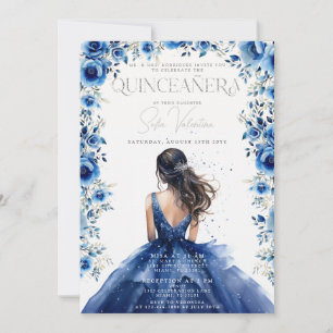 Quinceañera königsblaue Blumenprinzessin-Einladung Einladung