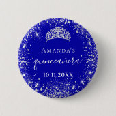 Quinceanera Königsblauer Glitzer Tiara Name Button (Vorderseite)