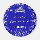 Quinceanera Königsblauer Glitzer Tiara Name Magnet (Vorne)