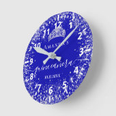 Quinceanera Königsblauer Glitzer Tiara Name Runde Wanduhr (Winkel)