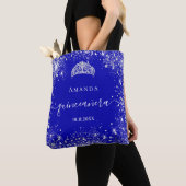 Quinceanera Königsblauer Glitzer Tiara Name Tasche (Von Nahem)