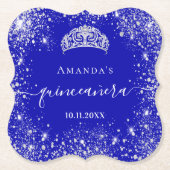 Quinceanera Königsblauer Glitzer Tiara Name Untersetzer (Vorderseite)