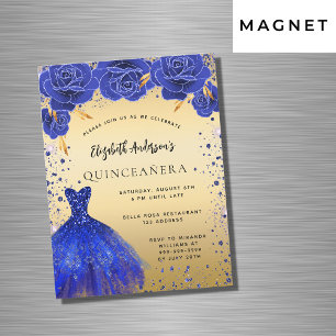 Quinceanera königsblaues goldenes Kleid Blumen Lux Magneteinladung