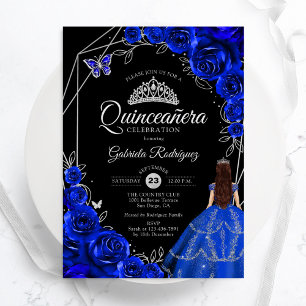 Quinceanera königsblaues silbernes Kleid floral Einladung