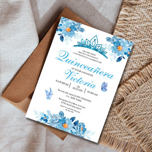 Quinceañera Krone Baby Blue Floral Butterfliegen Einladung
