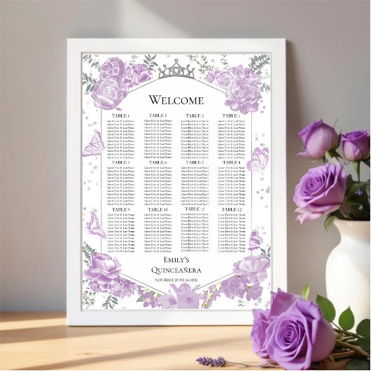 Quinceanera Lavendel Seating Chart Schild Schmette