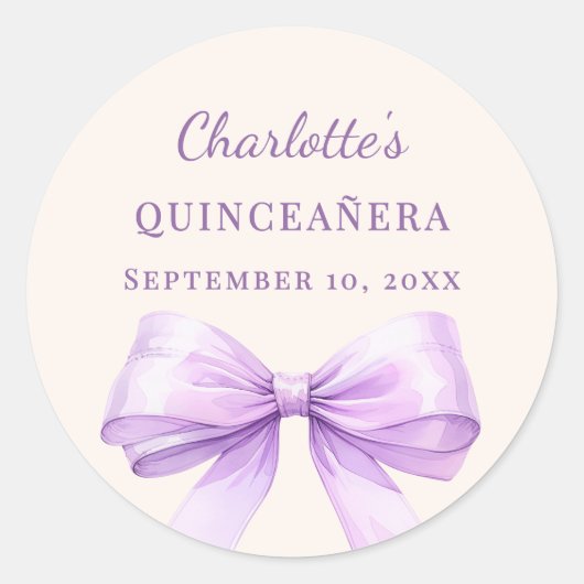 Quinceanera lavender bow ivory runder aufkleber (Vorderseite)