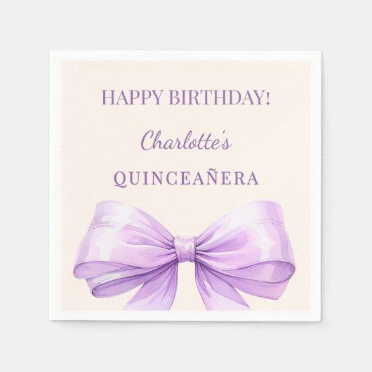 Quinceanera lavender bow ivory serviette (Vorderseite)