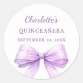 Quinceanera lavender bow runder aufkleber (Vorderseite)