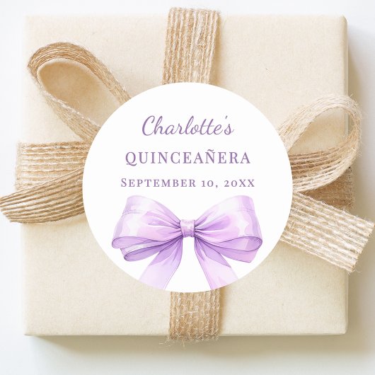 Quinceanera lavender bow runder aufkleber