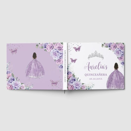 QUINCEAÑERA Lavender Lila Blumenbraun-Prinzessin Gästebuch (Voll)