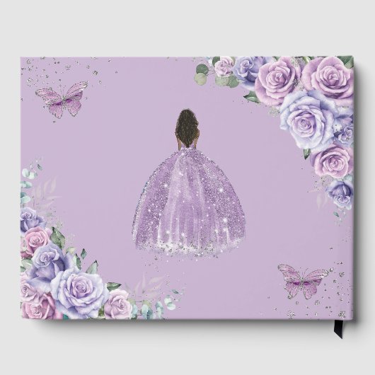 QUINCEAÑERA Lavender Lila Blumenbraun-Prinzessin Gästebuch (Rückseite)