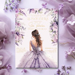 Quinceañera Lavender Lila Lilac Floral Gown Gold Einladung<br><div class="desc">Dieses exquisite Design besticht durch ein atemberaubendes brünettes Dekor in einem anmutigen Lavendelkleid. Elegant inmitten eines Lavendelgartens, lila Lilie und rosafarbener Blume, mit zarten Touchs Gold und einer Touch Glamour. Jedes Detail erfasst das Wesen einer jungen Frau, die in ihre eigene hineingeht und einen bedeutenden Übergang ins Erwachsenenalter markiert. Mit...</div>