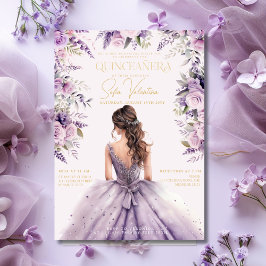 Quinceañera Lavender Lila Lilac Floral Gown Gold Einladung