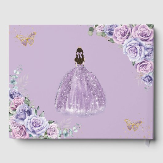 QUINCEAÑERA Lavender Lilac Lila Blumenprinzessin Gästebuch (Rückseite)