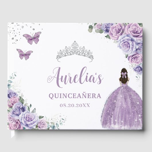 QUINCEAÑERA Lavender Lilac Lila Blumenprinzessin Gästebuch (Vorderseite)