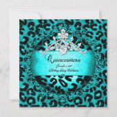 Quinceanera Leopard aquamarines blaues Tiara Einladung (Vorderseite)