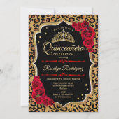 Quinceanera - Leopard Print Gold Red Einladung (Vorderseite)
