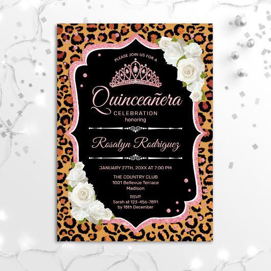 Quinceanera - Leopard-Rose Gold Einladung