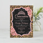 Quinceanera - Leopard-Rose Gold Einladung (Stehend Vorderseite)