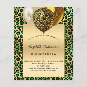 Quinceanera-Leoparden-Smaragdgrün-goldenes Budget Flyer
