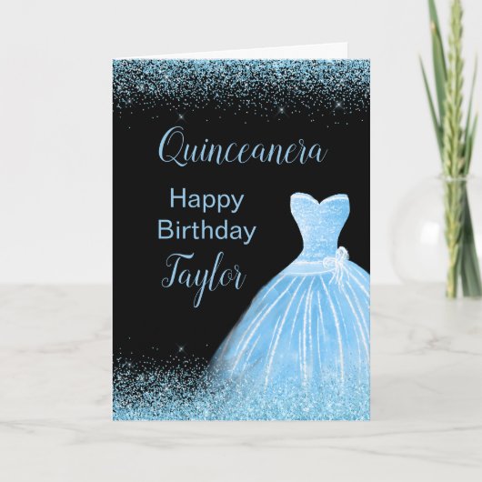 Quinceanera Light Blue Dress Imitate Glitzer Karte (Vorderseite)
