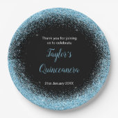 Quinceanera Light Blue Imitats Glitzer Pappteller (Vorderseite)