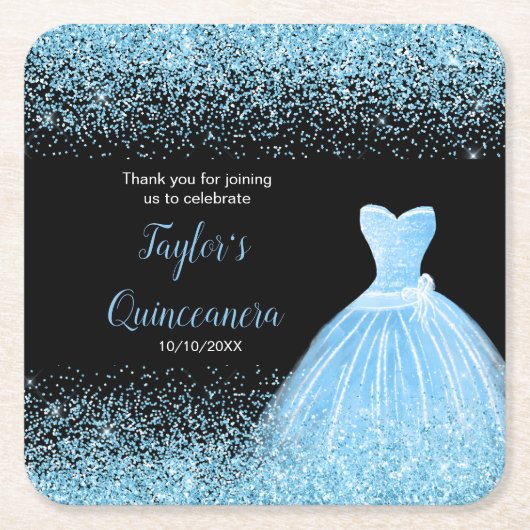 Quinceanera Light Blue Imitats Glitzer Rechteckiger Pappuntersetzer (Vorderseite)