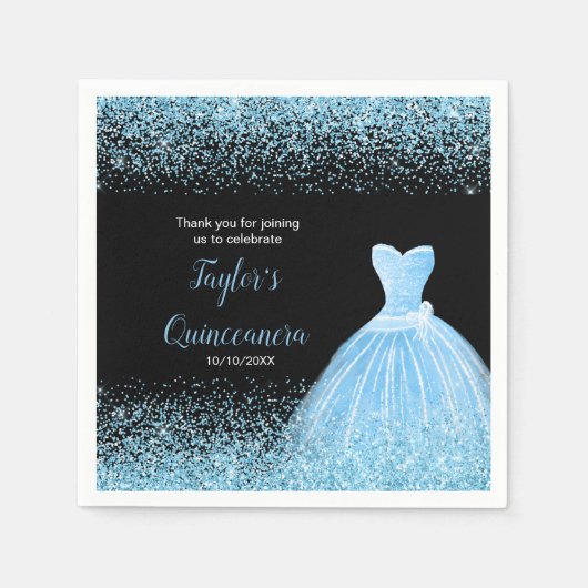 Quinceanera Light Blue Imitats Glitzer Serviette (Vorderseite)