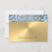 Quinceanera Light Blue und Gold Filigree Wirbel Einladung (Vorderseite)