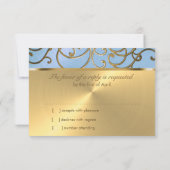 Quinceanera Light Blue und Gold Filigree Wirbel Einladung (Rückseite)