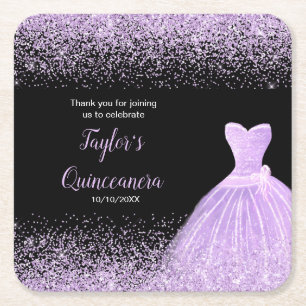 Quinceanera Light Lila Imitats Glitzer Rechteckiger Pappuntersetzer